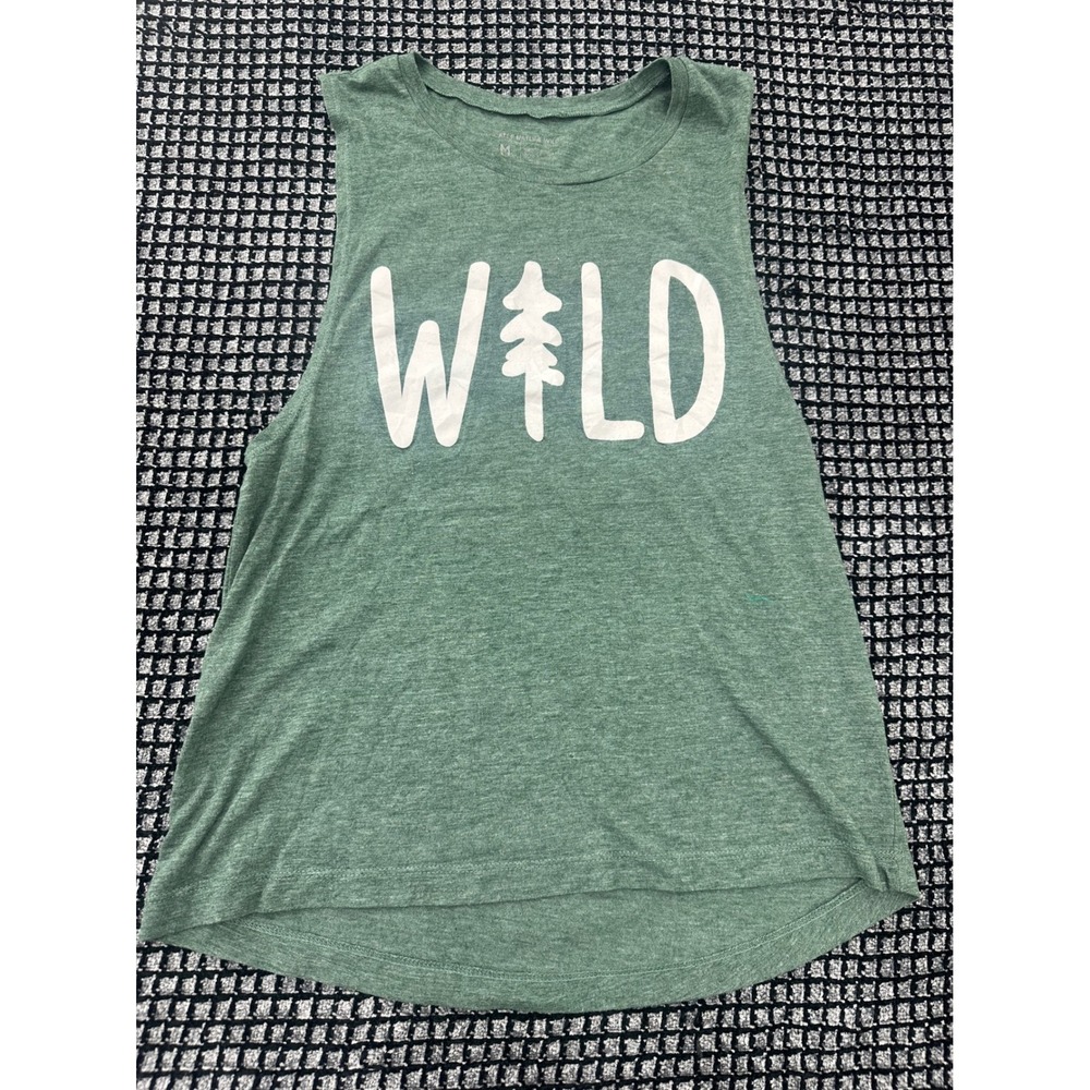 Keep Nature Wild Muscle Tank Women Medium Green Excellent Graphic Pine Tree Tee